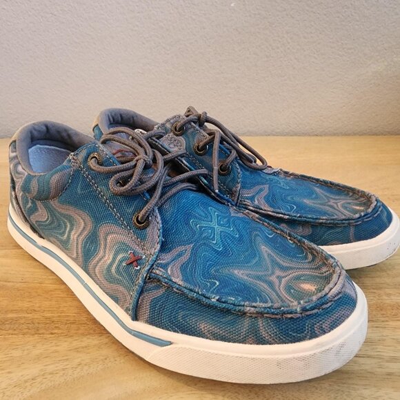 Twisted X Kicks Shoes Womens Size 7 Blue Gray Marble Canvas Moc Toe WCA0063 - Picture 8 of 12